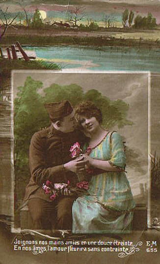 carte ancienne couple d'amoureux